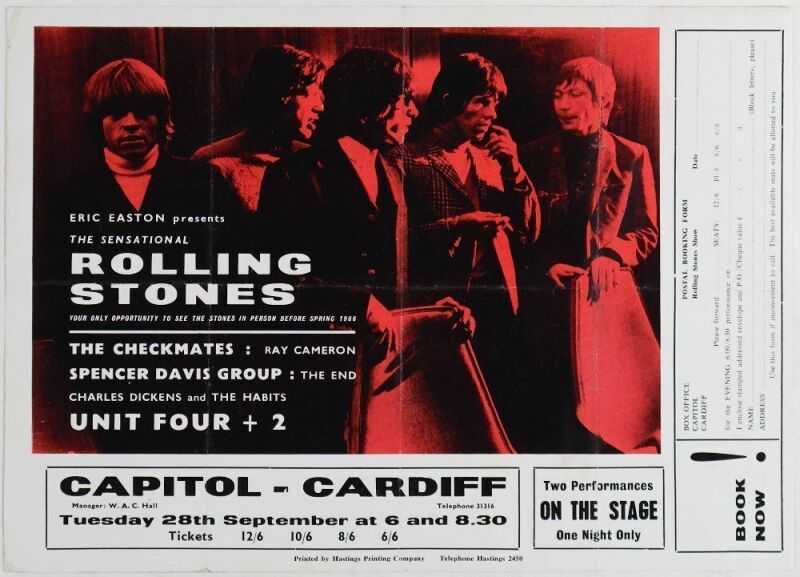 1965 Rolling Stones Capitol Theatre Cardiff Ticket Order Form Handbill Extra Fine 67