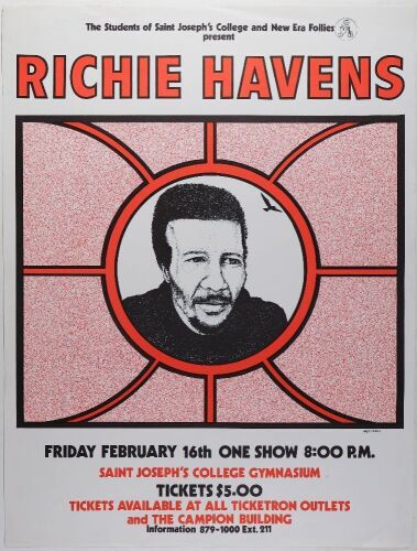 1973 Richie Havens Saint Joseph's College Gymnasium Philadelphia Poster Excellent 79