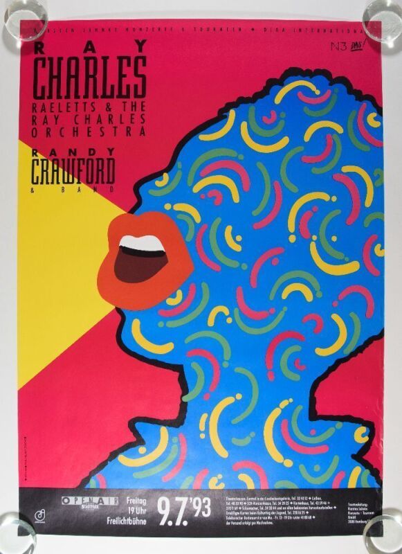 1993 Ray Charles Randy Crawford Stadtpark Hamburg Germany Poster Excellent 79