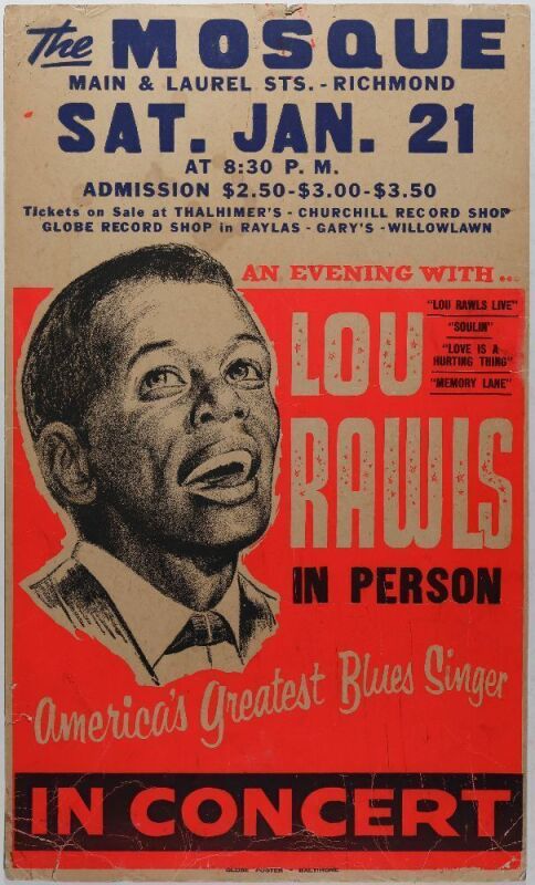 1967 Lou Rawls The Mosque Richmond Globe Press Cardboard Poster Extra Fine 63