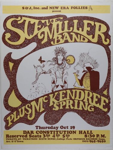 1972 Steve Miller Band DAR Constitution Hall Washington DC Poster Near Mint 89