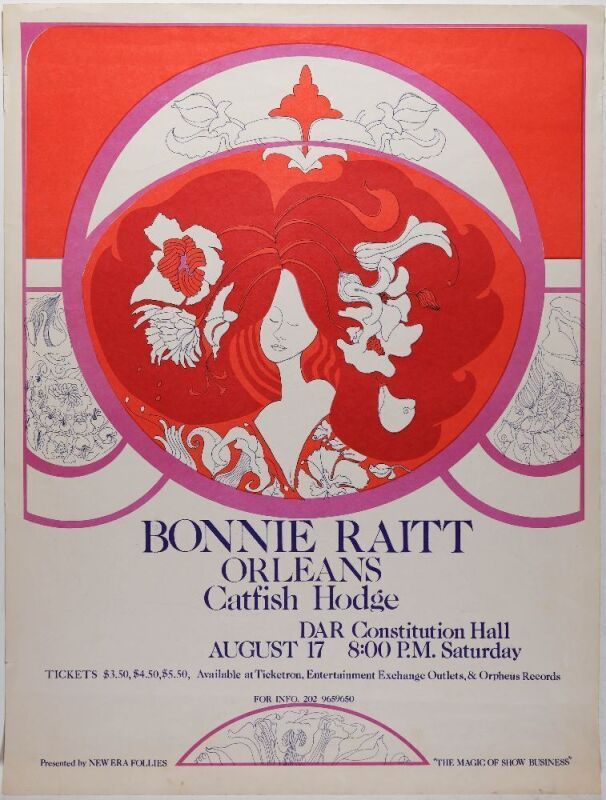 1974 Bonnie Raitt DAR Constitution Hall Washington DC Poster Excellent 75