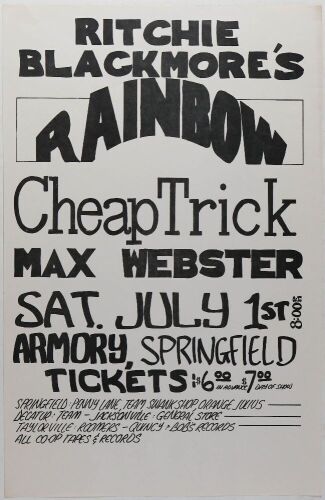 1978 Ritchie Blackmore's Rainbow Cheap Trick Springfield Armory Poster Near Mint 83
