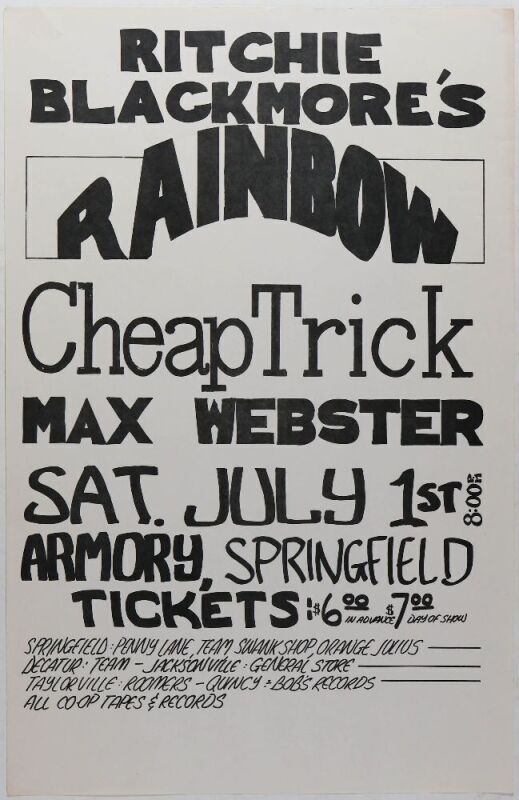 1978 Ritchie Blackmore's Rainbow Cheap Trick Springfield Armory Poster Near Mint 83