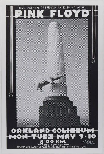 1977 Pink Floyd Oakland Coliseum Poster Signed Tuten Poster Near Mint 83