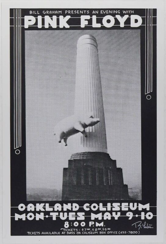 1977 Pink Floyd Oakland Coliseum Poster Signed Tuten Poster Near Mint 83