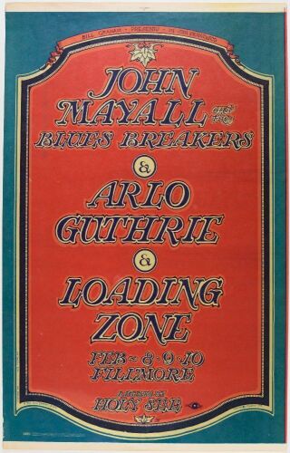 1968 BG-106 John Mayall & The Blues Breakers Arlo Guthrie Fillmore Auditorium Uncut Proof Signed Mouse Poster Excellent 79
