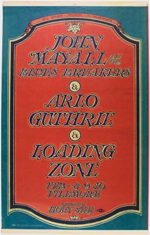 1968 BG-106 John Mayall & The Blues Breakers Arlo Guthrie Fillmore Auditorium Uncut Proof Signed Mouse Poster Excellent 79