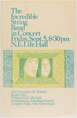 1969 The Incredible String Band New England Life Hall Boston Poster Extra Fine 67