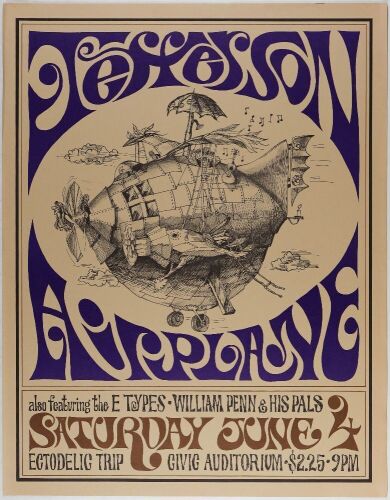 1966 AOR-2.134 Jefferson Airplane Civic Auditorium RP2 Poster Excellent 79
