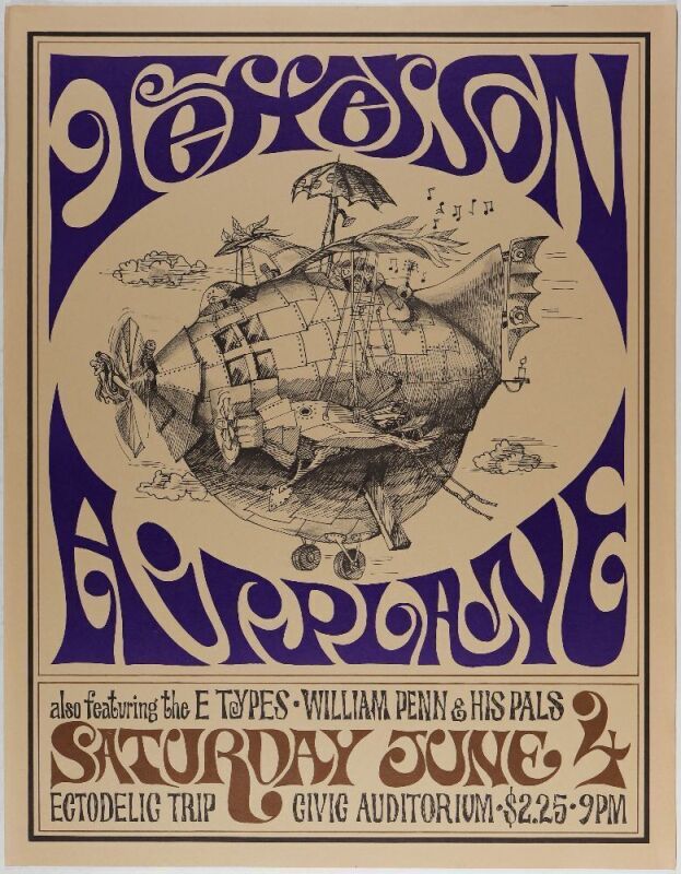 1966 AOR-2.134 Jefferson Airplane Civic Auditorium RP2 Poster Excellent 79