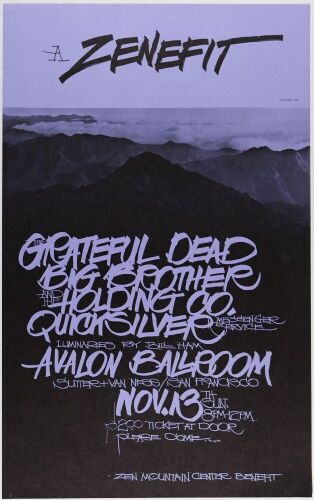 1966 AOR-2.181 Grateful Dead Big Brother Quicksilver Avalon Ballroom Zenefit Poster Excellent 79