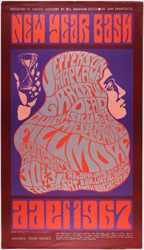 1966 BG-37 Grateful Dead Jefferson Airplane NYE Fillmore Auditorium Poster Extra Fine 67