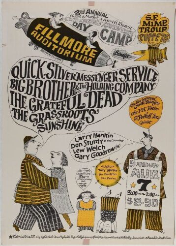 1966 AOR-2.68 Grateful Dead Quicksilver Big Brother Grass Roots Fillmore Auditorium Poster Extra Fine 65
