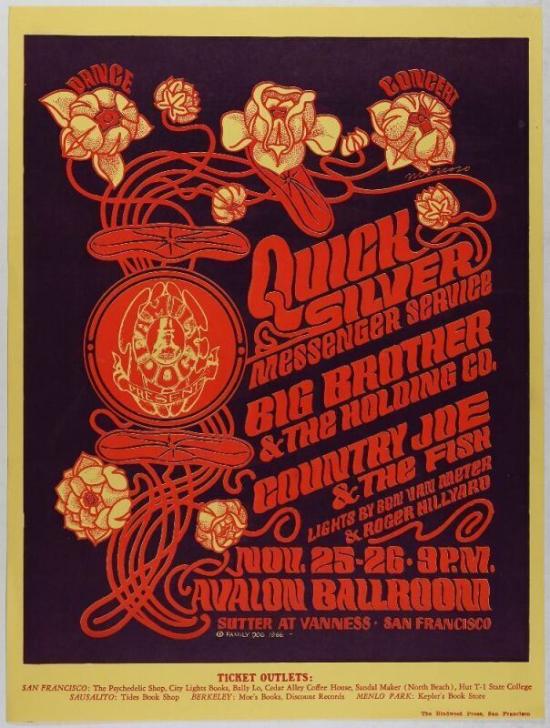 1966 FD-36 Big Brother Janis Joplin Quicksilver Avalon Ballroom Poster Near Mint 83