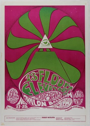 1966 FD-34 The 13th Floor Elevators Moby Grape Avalon Ballroom Poster Excellent 75