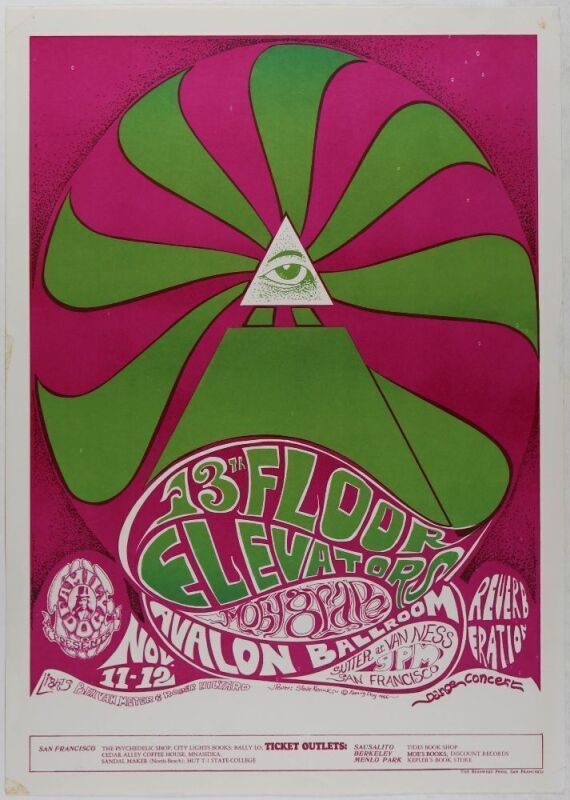 1966 FD-34 The 13th Floor Elevators Moby Grape Avalon Ballroom Poster Excellent 75