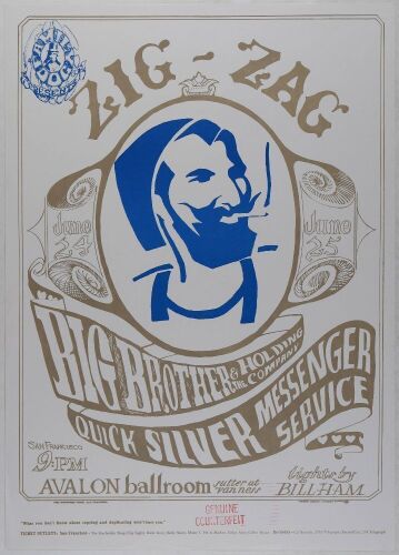 1966 FD-14 Big Brother Zig Zag Man Avalon Ballroom Pirate Printing Poster Near Mint 89