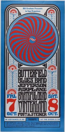 1966 BG-30 Grateful Dead Jefferson Airplane Paul Butterfield Winterland Poster Excellent 79