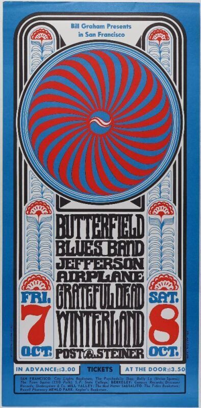 1966 BG-30 Grateful Dead Jefferson Airplane Paul Butterfield Winterland Poster Excellent 79