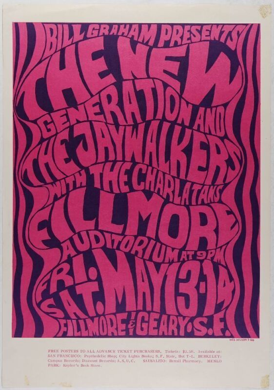 1966 BG-6 The New Generation The Charlatans Fillmore Auditorium Poster Excellent 79