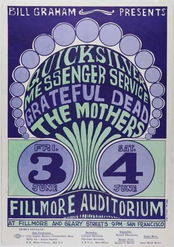 1966 BG-9 Grateful Dead Zappa The Mothers Fillmore Auditorium Poster Extra Fine 65