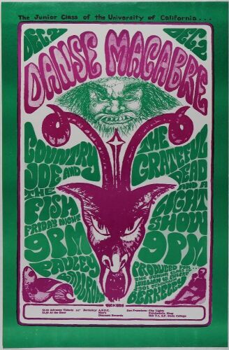 1966 Grateful Dead Country Joe Pauley Ballroom Berkeley Poster Near Mint 89