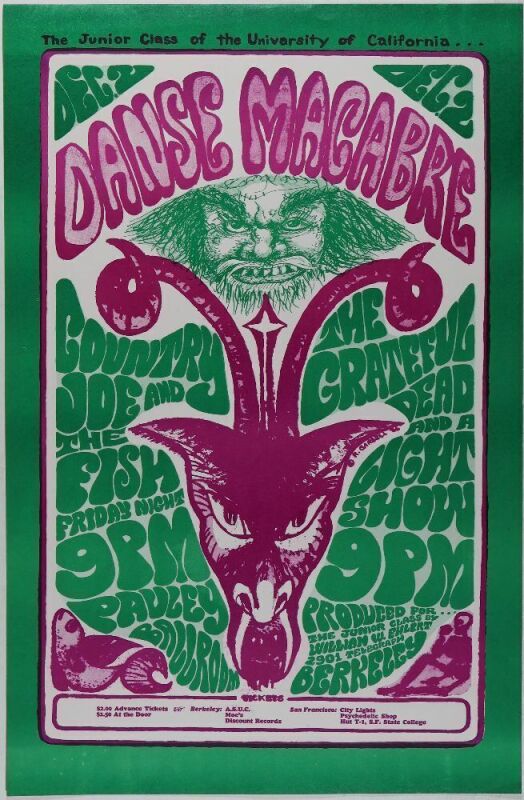 1966 Grateful Dead Country Joe Pauley Ballroom Berkeley Poster Near Mint 89