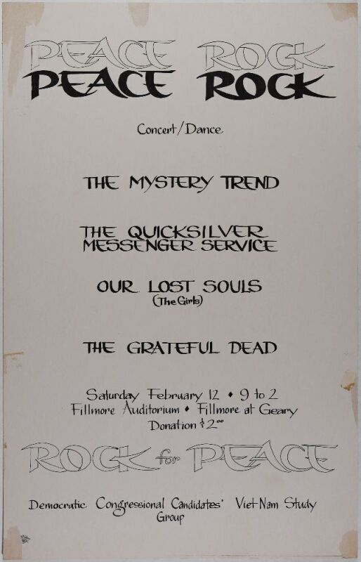 1966 AOR-14 Grateful Dead Quicksilver Messenger Service Peace Rock Fillmore Auditorium Poster Extra Fine 65