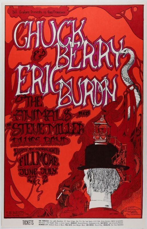 1967 BG-70 Chuck Berry Eric Burdon Fillmore Auditorium Poster Near Mint 89