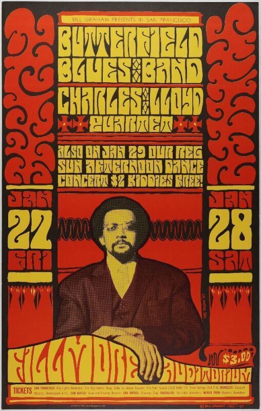 1967 BG-47 Butterfield Blues Band Charles Lloyd Quartet Fillmore Auditorium Poster Extra Fine 67