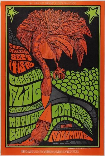 1967 BG-83 Electric Flag Mother Earth Fillmore Auditorium Poster Near Mint 87