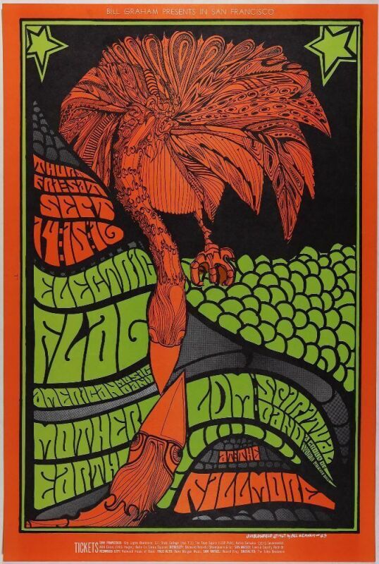 1967 BG-83 Electric Flag Mother Earth Fillmore Auditorium Poster Near Mint 87
