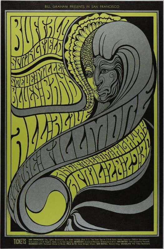 1967 BG-61 Buffalo Springfield Fillmore Auditorium Poster Near Mint 89