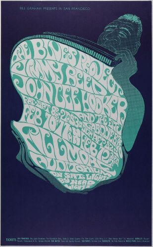 1967 BG-49 Blues Project Jimmy Reed John Lee Hooker Fillmore Auditorium Poster Near Mint 89