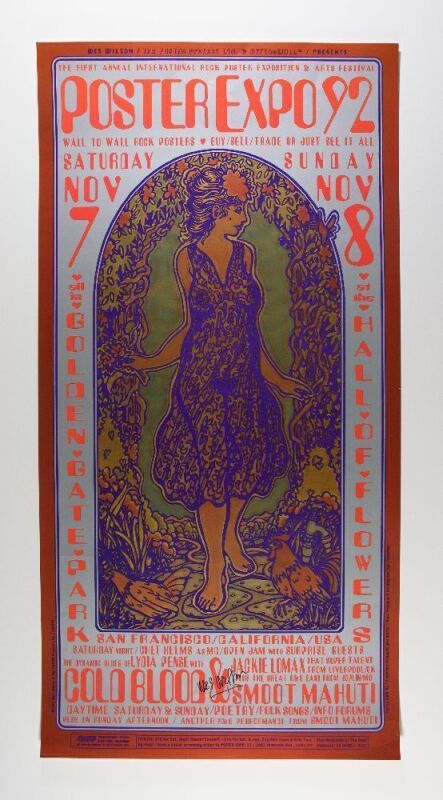 1992 Wes Wilson First Annual Rock Poster Exhibition Golden Gate Park Signed Wilson Poster Excellent 79