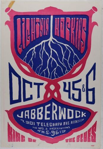 1966 Lightnin&rsquo; Hopkins Jabberwock Berkeley Poster Excellent 75
