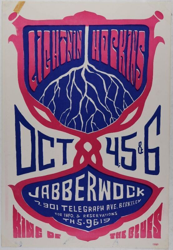 1966 Lightnin&rsquo; Hopkins Jabberwock Berkeley Poster Excellent 75