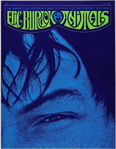 1967 Eric Burdon and the Animals San Francisco Civic Auditorium Poster Near Mint 89