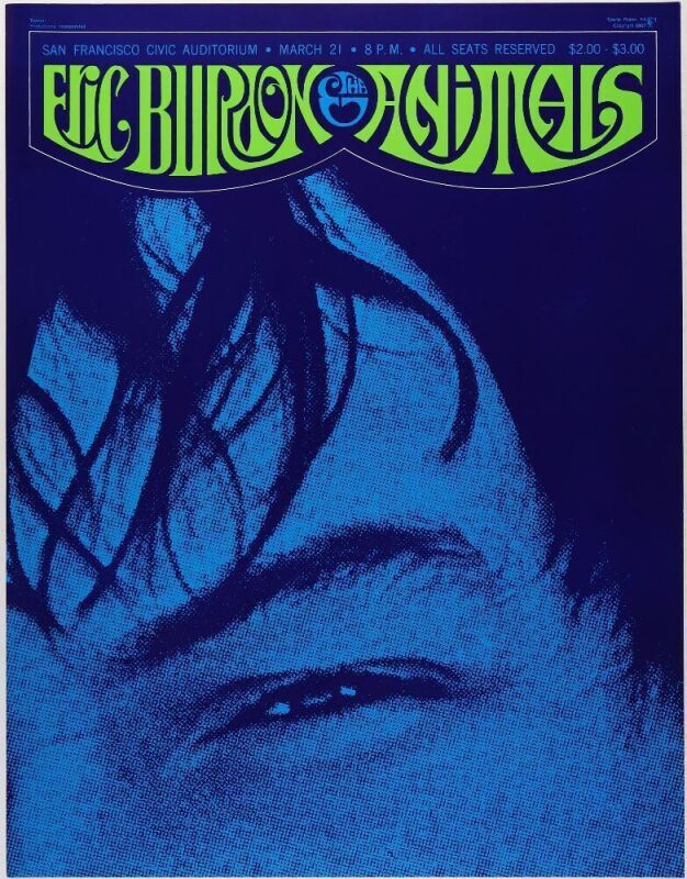 1967 Eric Burdon and the Animals San Francisco Civic Auditorium Poster Near Mint 89