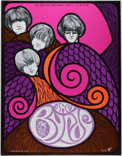 1967 The Byrds San Jose Civic Auditorium Poster Excellent 75