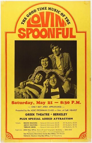 1966 Lovin Spoonful Greek Theatre UC Berkeley Cardboard Poster Extra Fine 67