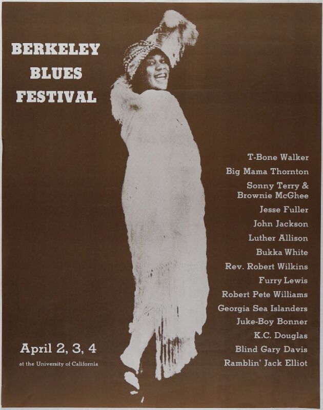 1970 T-Bone Walker Big Mama Thornton Berkeley Blues Festival Poster Excellent 77