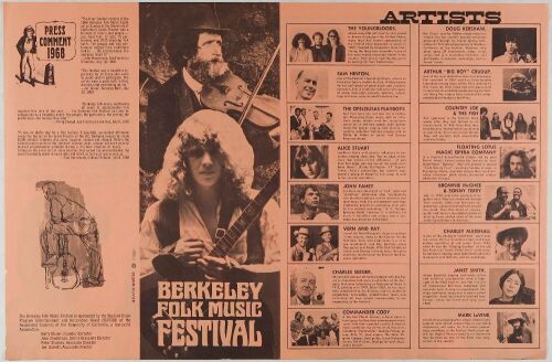 1969 The Youngbloods Sam Hinton Berkeley Folk Festival UC Berkeley Flyer Excellent 75