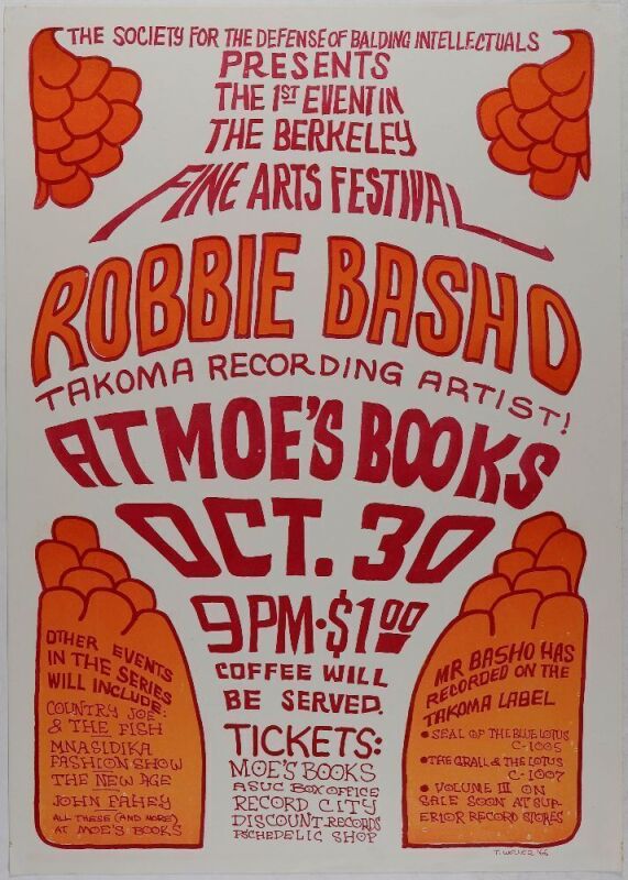 1966 Robbie Basho Moe's Books Berkeley Poster Excellent 77