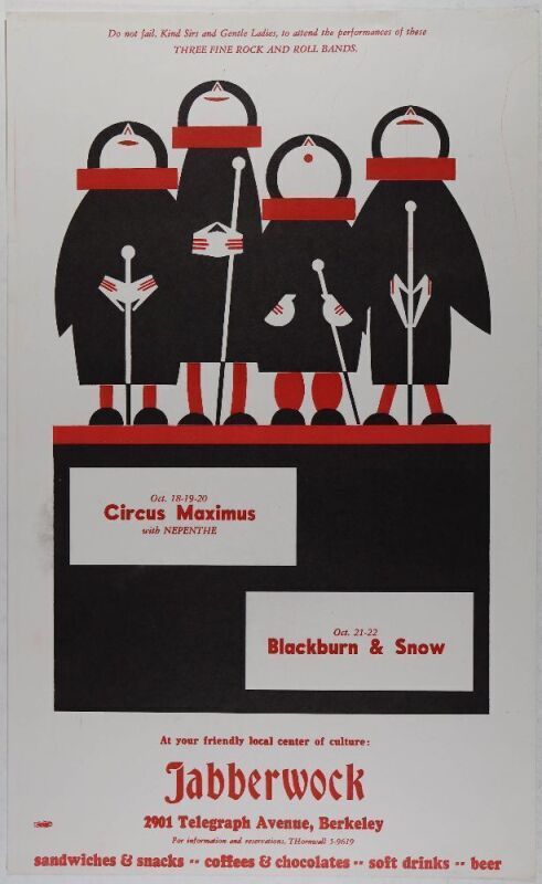 1966 Circus Maximus Jabberwock Berkeley Poster Excellent 77