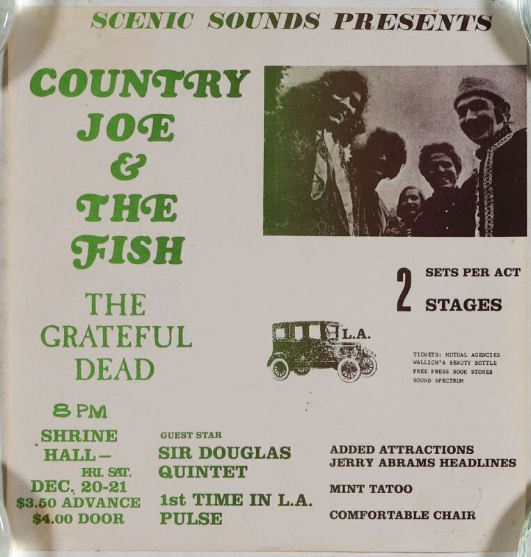 1968 AOR-3.54 Grateful Dead Country Joe & The Fish Shrine Hall Los Angeles Handbill Extra Fine 67