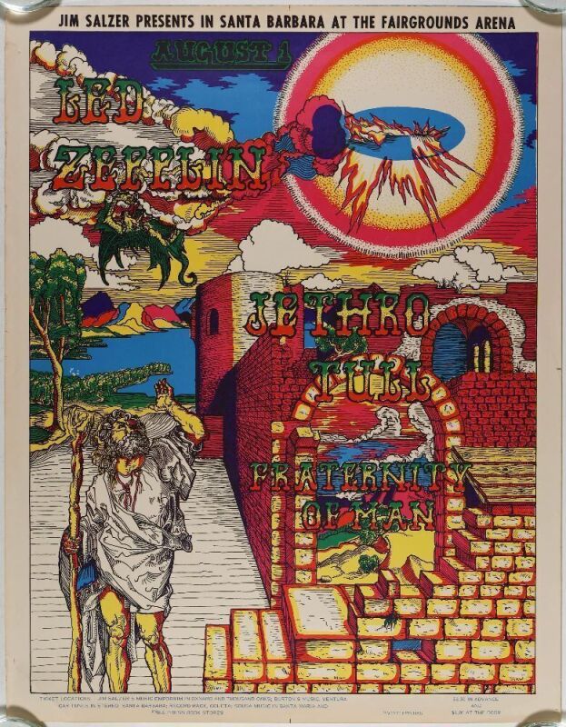 1969 AOR-3.41 Led Zeppelin Santa Barbara Fairgrounds Arena Poster Extra Fine 65