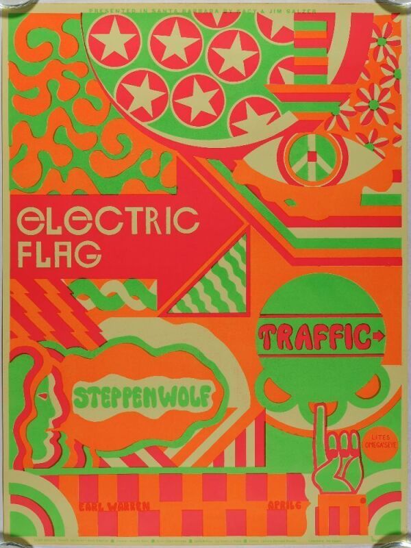 1968 AOR-3.43 Electric Flag Traffic Steppenwolf Earl Warren Fairgrounds Santa Barbara Poster Excellent 79