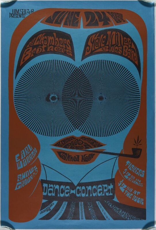 1967 AOR-3.37 Steve Miller Blues Band Canned Heat Chambers Brothers Earl Warren Showgrounds Santa Barbara Poster Excellent 77